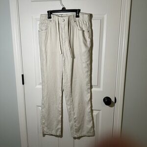 Cremieux Men's Linen Pants 36x30 5 Pocket Elastic Drawstring‎ Waist Beige Ivory